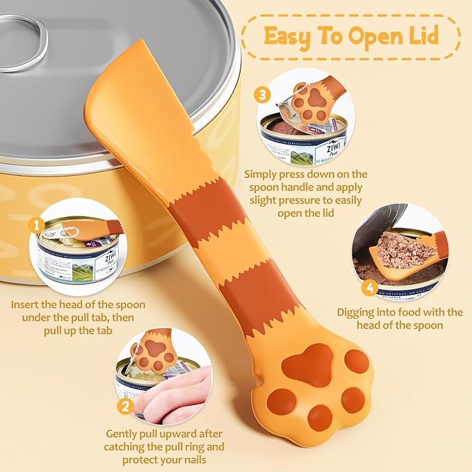 Kerros Cat Food Can Covers with Spoon, Silicone Pet Can Lids | Silicone Pet Food Can Lids with Cute Paw Spoon, for Cat and Dog Wet Food Cans, Storage and Serving