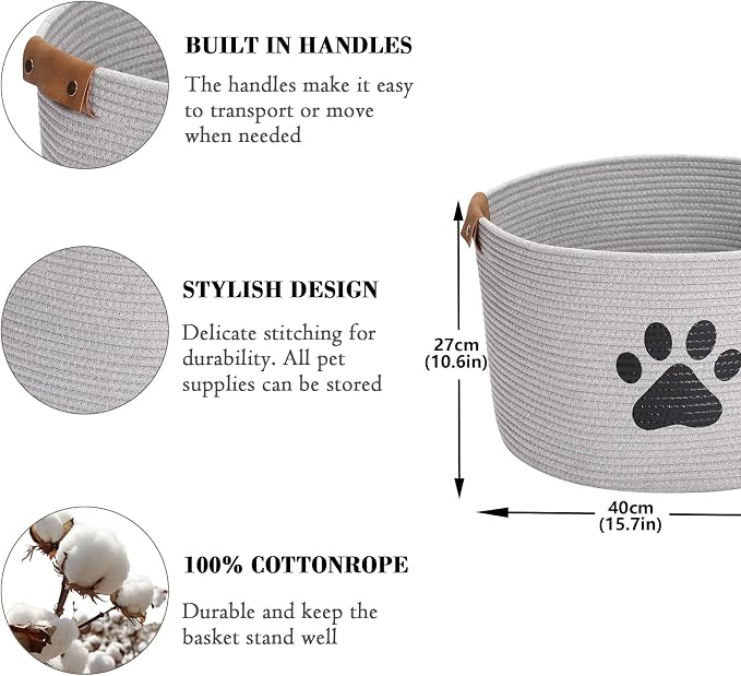 Morezi Dog toy bin pet cat toy box baskets in large suff storage - Perfect for collect toys, grooming stuff, closthing, diapers for Living Room, Playroom, Closet, Home - Gray