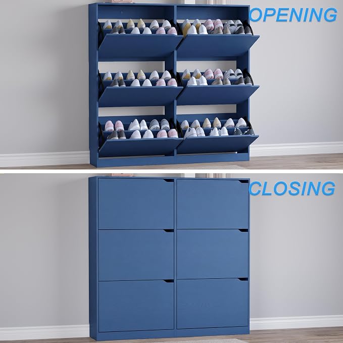 BORNOON Shoe Cabinet with 6 Flip Drawers, Slim Narrow Shoe Storage Cabinet, Freestanding Shoe Organizer for Entryway, Hallway, Foyer
