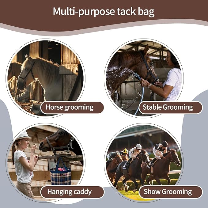 BARN & STABLE Breathable & Waterproof Mesh Horse Grooming Bag with 8 Pockets Tear-Resistant Grooming Tote for Horse Grooming Caddy Bag Organizer to Secure Items(Silver)