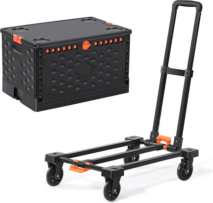 Collapsible Rolling Crate with Wheels Heavy Duty Storage Crate Utility Cart | Teacher & Crafter Friendly Large Storage Crate 160 lb Capacity 2-in-1 Detachable Folding Hand Truck for Everyday Hauling