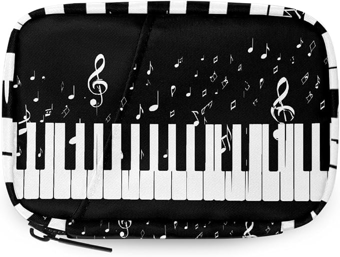 Travel Pill Organizer Black White Piano Keys Music Notes Pill Case