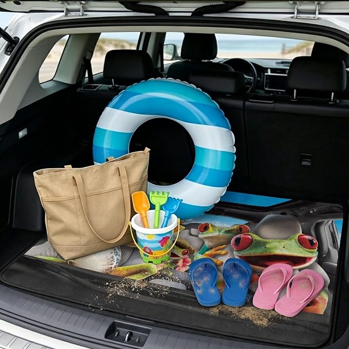 Funny Driving Frog Trunk Mat 29" x 39" for SUV, Funny Animal Cargo Liner Rear Trunk Mat Automotive Interior Accessories for Picnic Camping Travel