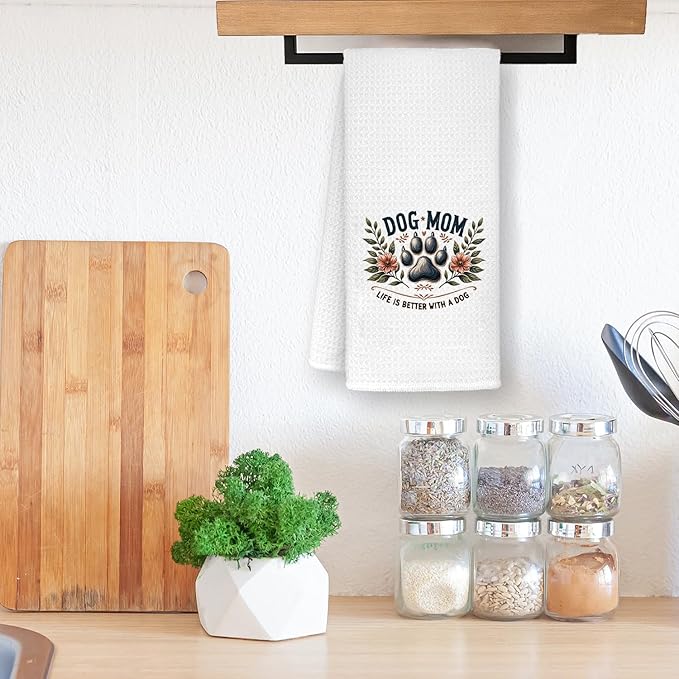 Dog Mom Bathroom Towels, Dog Mom Gifts for Women Dish Tea Towels, Pet Lover Gifts, Floral Puppy Paws Decorative Hand Towels for Kitchen Bathroom Decor, 16x24 Inch