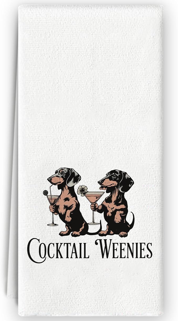Weenies Dachshund Kitchen Towels - Funny Martini Bar Decor, Dachshund Lovers Gifts, Weenies Cocktail Dog Dish Towels for Kitchen Bathroom Decorative, 16x24 Inch