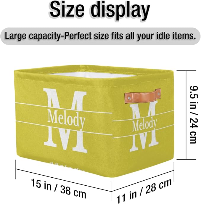 Custom Name Lemon Yellow Storage Bin, Initial Letter Storage Basket