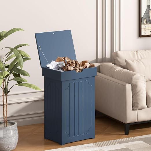 Function Home Trash Can Cabinet, 13 Gallon Kitchen Garbage Can, Wood Recycling Trash Bin, Freestanding Dog Proof Trash Can, Farmhouse Trash Cabinet with Lid for Home Kitchen Bathroom, Blue