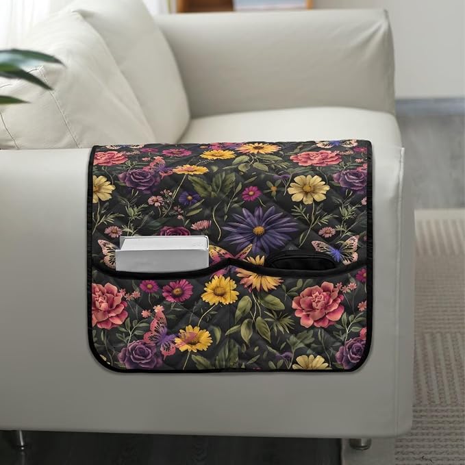 Sofa Arm Rest Cover Armrest Covers for Living Room Loveseat Couch Recliner Armchair Slipcover Sofa Arm Protector for Pets with Organizer Pockets Floral Pattern