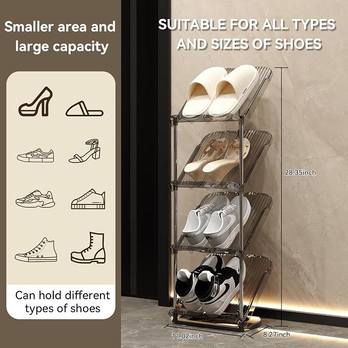 YYW Transparently Narrow Shoe Rack, Vertical Shoe Rack for Entryway Corner | Small Shoe Storage Organizer, Save Space Slim Shoe Shelf for Front Door Entrance, Easy To Assemble, PET Material