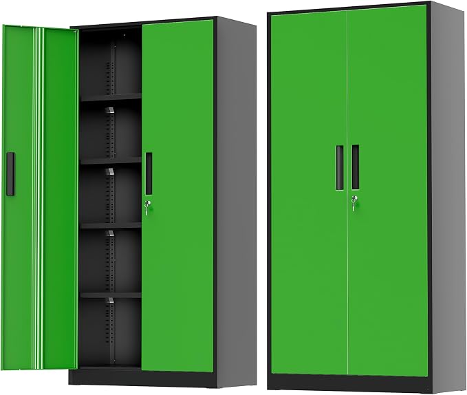 Greenvelly Metal Storage Cabinet with Doors and Shelves, 72" Inch Locking Metal Cabinet,Garage Storage Cabinet for Garage Office School Warehouse (Black Green)