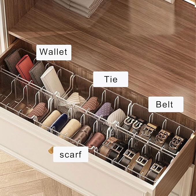 Clear Organiser Box for Neckties Belts Jewelry Multi Compartment PET Storage Case Home Organization Tool Multi Compartment Belt Display Case