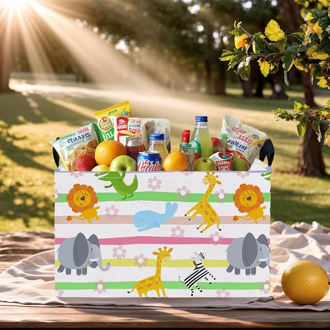 Cute Rectangle Woodland Animal Baby Girl Basket Nursery Playroom Bedroom Decor Clothes Toy Storage Basket Linen Canvas Colorful Animals