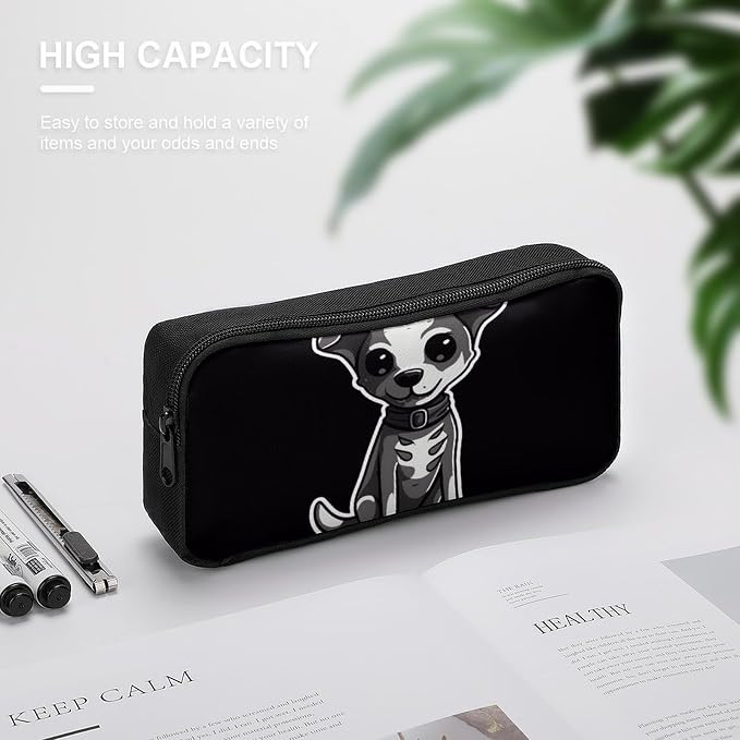 Pet Dog Stickers Large Capacity Pencil Case with Double Zipper - Aesthetic Stationery Pen Organizer Pouch, Portable Storage Bag for Office Supplies, Travel & Cosmetics