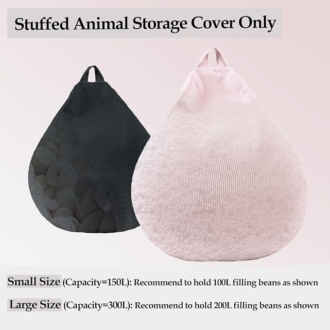 LPMOERA Stuffed Animal Storage Soft Bean Bag Chair Cover No Filler Pink | Skin-Friendly,Portable,Wide Easy-Load Opening,Hidden Zipper,Decorative Organizer