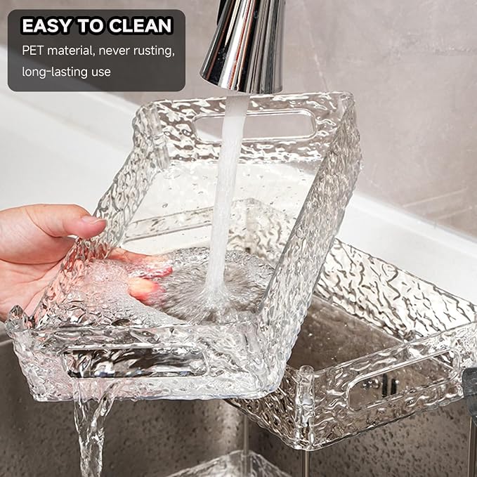 Acrylic Bathroom Counter Organizer, Organizers and Storage, Clear 2 Tier | Crystal, Metal Frame, Glass Texture, PET Plastic Suitable for Most Rooms, Easy Clean