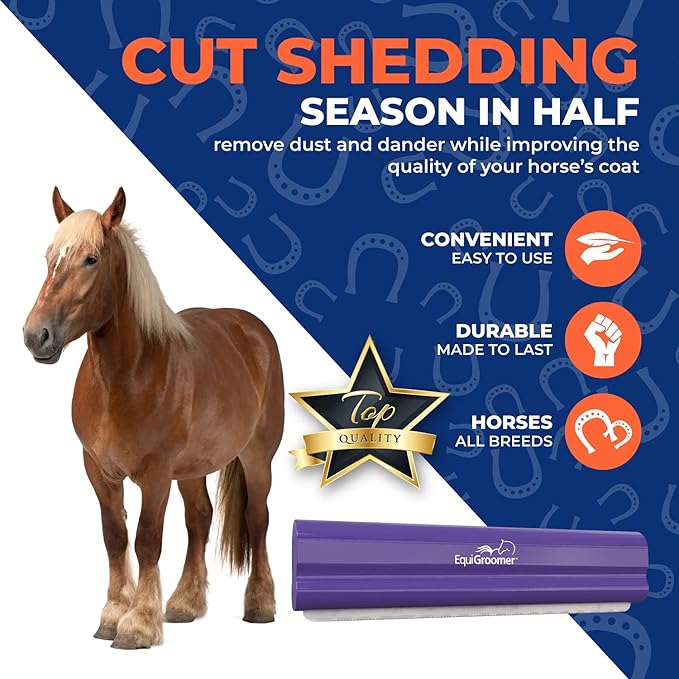 EquiGroomer Deshedding Brush, 8-Inch for Horses and Large Pets, Purple, Removes Loose Dirt, Hair, and Fur, Professional Undercoat Grooming Tool