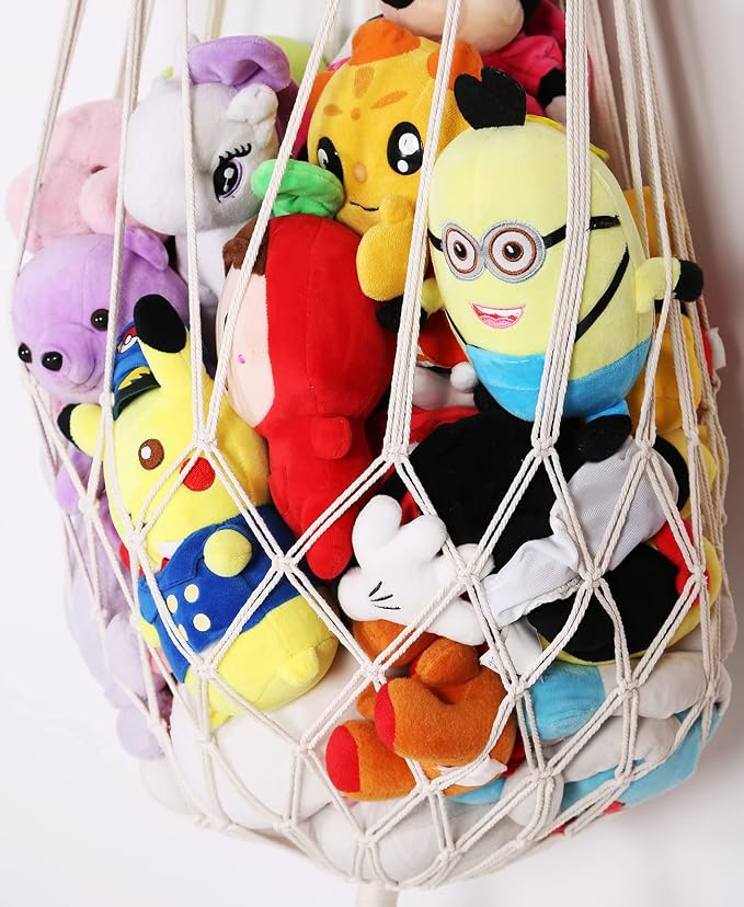 Stuffed Animal Hammock Wall Hanging Net for Stuffed Animal Storage Plush Toy Holder Macrame Toy Display for Boho Kidroom Decor Nursery Organizer (Cream)