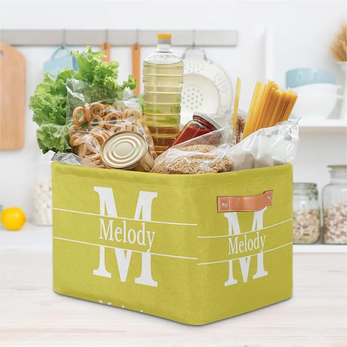 Custom Name Lemon Yellow Storage Bin, Initial Letter Storage Basket
