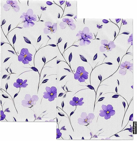 Purple Flower 2Pcs Kitchen Towels Poppy Watercolor 16X24 Inch Ultra Soft Tea Towel Super Absorbent Terry Dish Towels for Kitchen Linens