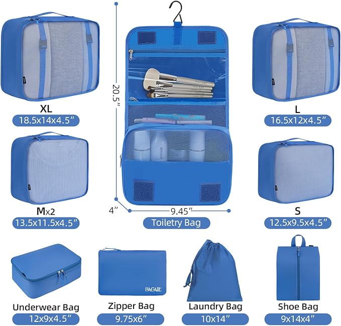 BAGAIL 6 Set/8 Set/10 Set Packing Cubes Various Sizes Packing Organizer for Travel Accessories Luggage Carry On Suitcase