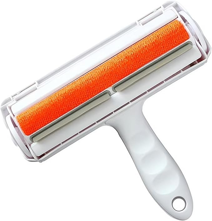 Reusable Pet Hair Remover Roller – Dog & Cat Fur Lint Cleaner for Sofa, Carpet, Bed & Car Seats – No Adhesive Required (White/Orange)