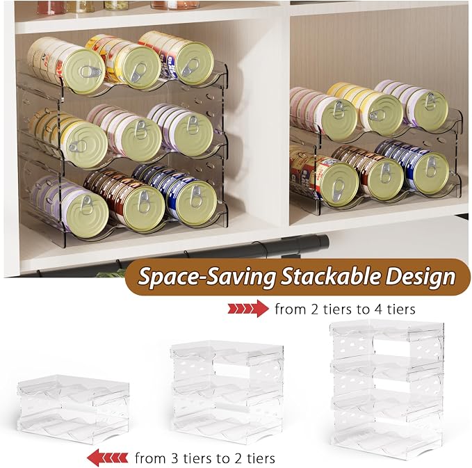 Flenpptly Cat Food Can Organizer, 3-Tier Cat Food Organizer | Transparent Can Organizer for Pantry, Canned Food Organizer Holds 45 (3oz) Cans, Pantry can Organizer (2-Tier 3-Can)