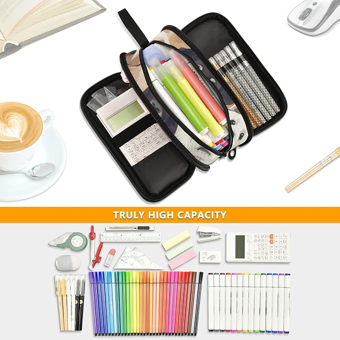 Pencil Case with Handle, Large Capacity Zipper Pencil Bag with 3 Compartments,Group Of Pet Dogd Pencil Pouch Organizer for Teen Girls Boy School&College Supplies