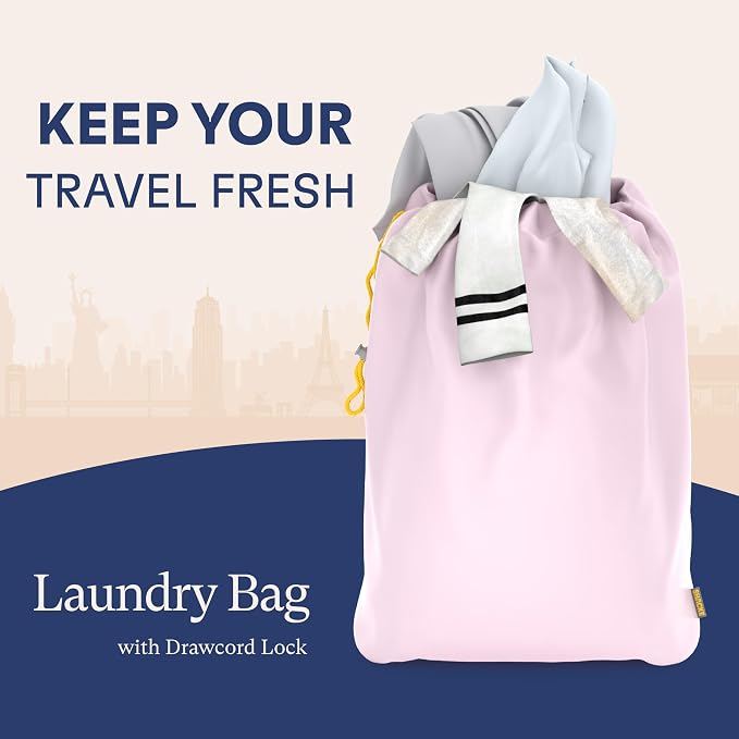 Shacke 5 Set Packing Cubes for Travel with Laundry Bag (Petal Pink) | Suitcase Organizer Bags Set: 4 Water-Resistant Luggage Cubes, XL to Small, + Laundry Bag for Carry-On or Checked