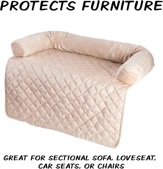 Couch Cover for Dogs - 35x35 Pet Furniture Protector with Memory Foam Neck Bolster, Quilted Fabric, and Water-Resistant Base Layer by PETMAKER (Beige