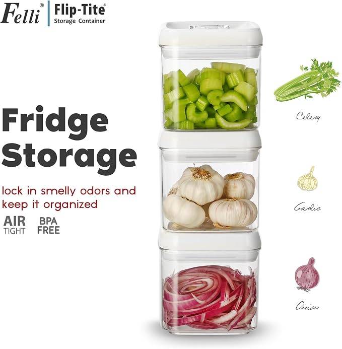Felli Flip Tite Food Storage Container 5" LARGE Size Airtight Lid Lock Top, Stackable Kitchen Canister for Space Saving, Pantry Fridge Cupboard Organizer, Spice Seasoning Pet Treats Snack (1.1 qt)