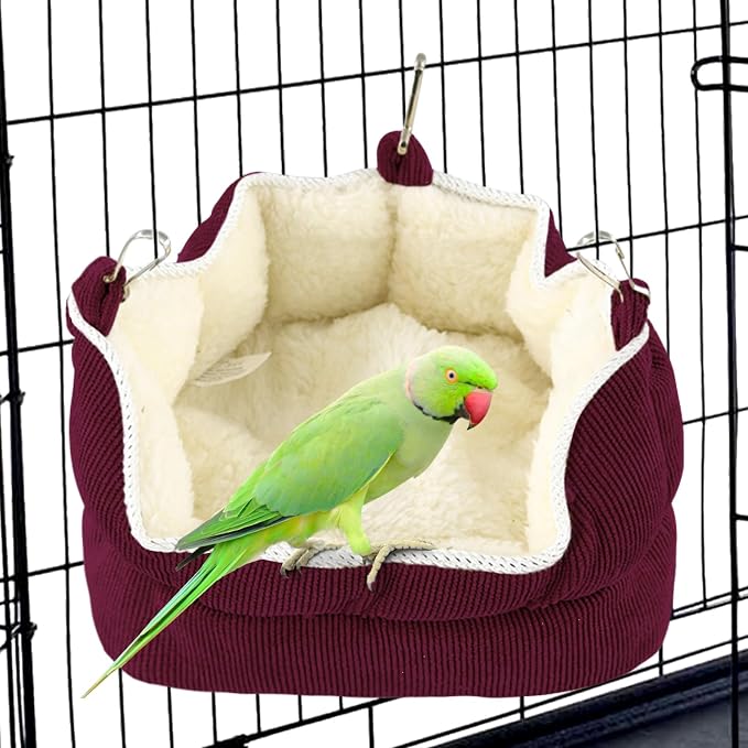 QBLEEV Bird Nest House, Parrot Winter Warm Bed for Cage Hanging Hammock | Soft plush snuggle hut tent, parrot cage accessories hideaway sleeping bed for budgie parakeet cockatiel conure lovebird