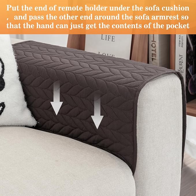 Sofa Armrest Organizer Arm Chair Caddy for Recliner, Remote Control Holder for Recliner, Non-Slip Armchair Caddy with 6 Pockets Storage for Magazine, Chocolate