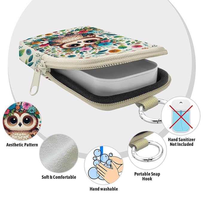 Hand Sanitizer Holder, Owls Floral Spray Case Zippered Pouch | Keychain, Travel Size, Cute Fashion Accessory with Snap Hook, for Glow Mist and Power Mist 1FL OZ, Mini Small Pocket Clip on