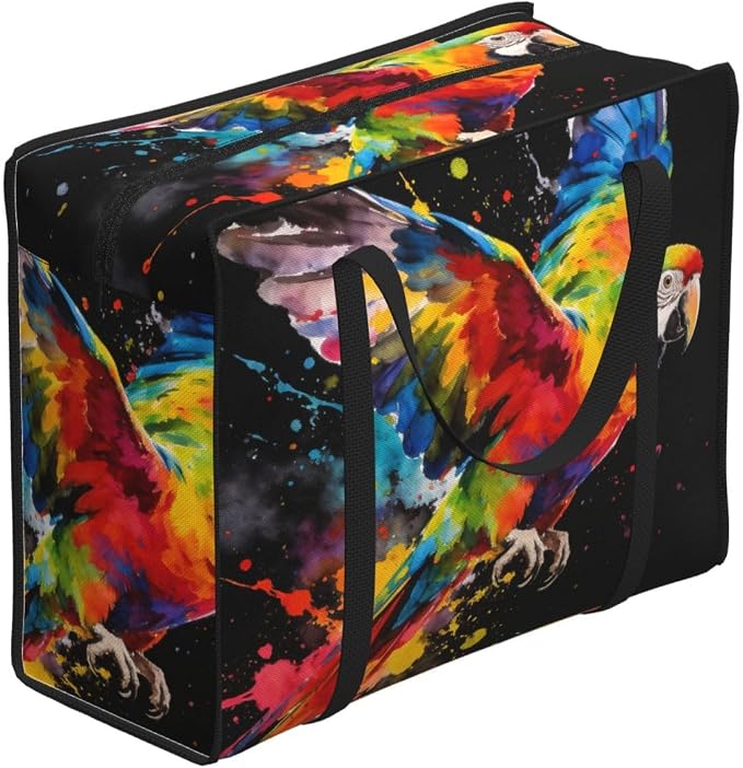 Waterproof Storage Totes, Oxford Fabric Packing Bags with Zipper Closure for Moving Supplies and College Dorm, Paint Splash Parrot Vibrant Tropical
