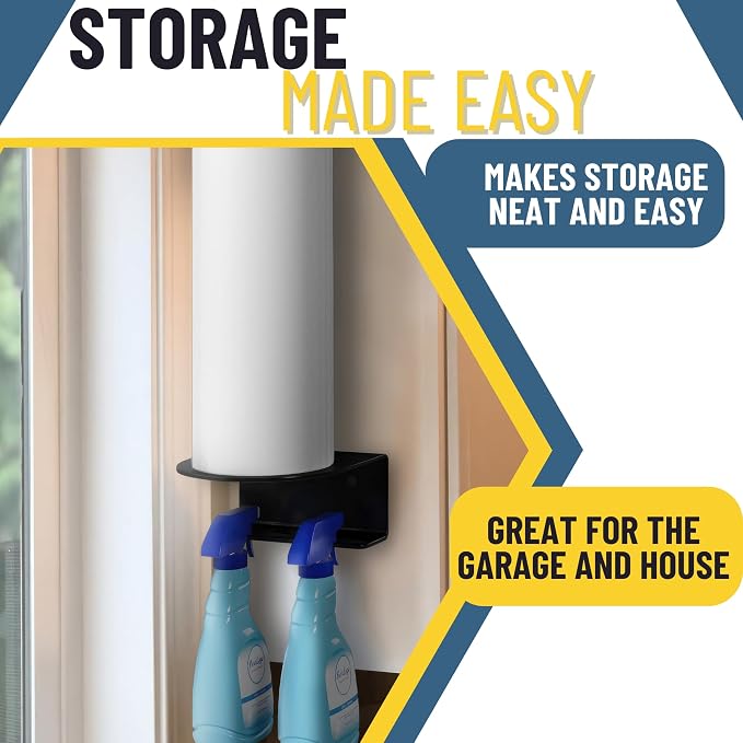 Spray Bottle & Paper Towel Rack Heavy Duty - Wall Mount Storage for 2 Spray Bottles and Paper Towel Roll Utility Organizer Hardware Included - Made in USA Sturdy Metal Holder for Home and Garage