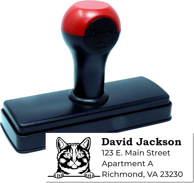 Munchkin Duo Hand Stamp, Custom Mail Stamper, Cat Return Address, Personalized Desk Accessory for Parents of Young Children, Teachers, Offices, Crafts