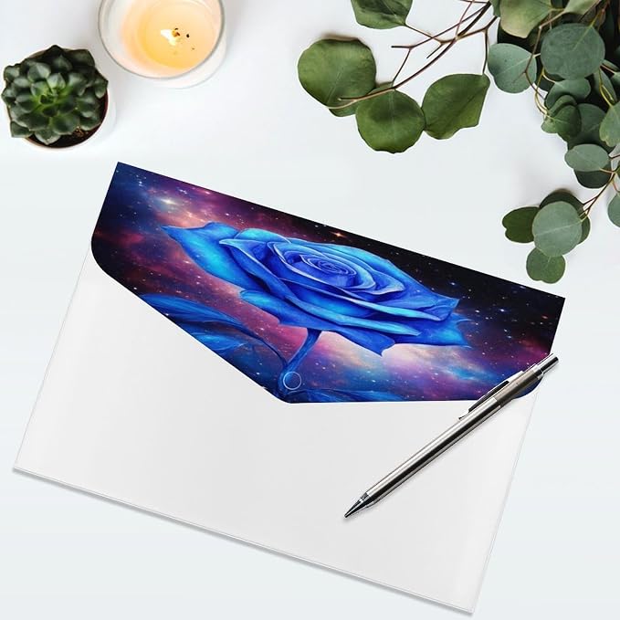 Expanding File Folder, 6 Pockets Accordion File Organizer, Waterproof Space Galaxy Blue Rose Flower Folders for Documents