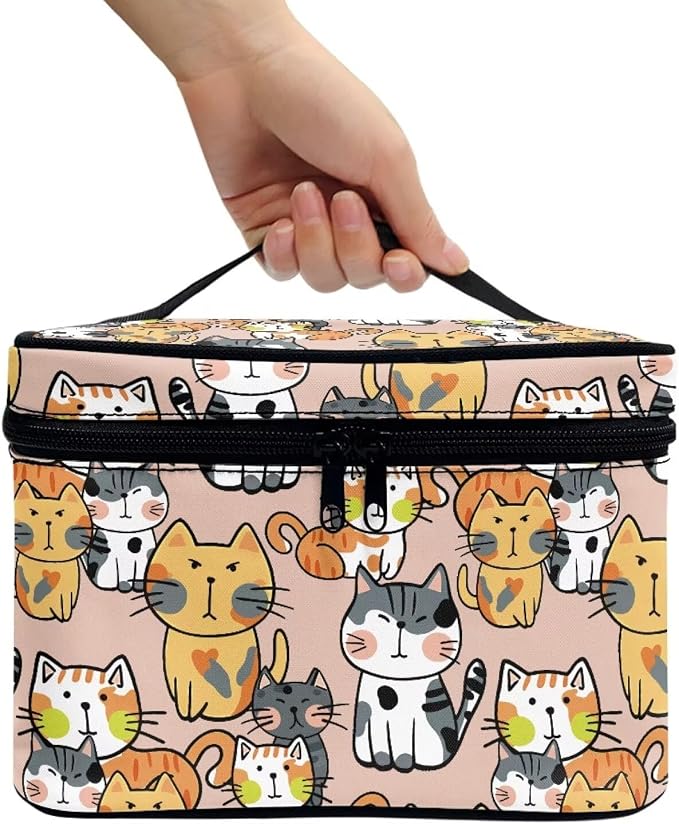 Kawaii Cat Makeup Bag Cosmetic Travel Pouch for Women Large Make Up Bags Portable Cosmetic Storage Bag with Handle Multi-functional Toiletry Bag