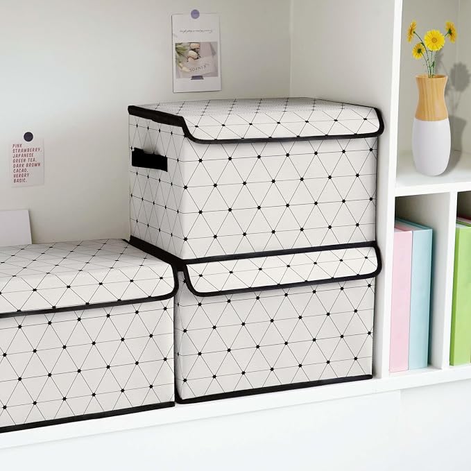 Fabric Storage Bins with Lids,Under Bed Storage Containers 3Pack | Stackable Clothes Storage Bins with Lids,Closet Organizers Box for Home and Office,Blanket Clothes Organizers