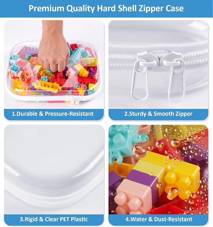 6 Pack Clear Hard Shell Zipper Case, Hard Plastic Zipper Pouches(2L, 2M,2S) | 2 Large, 2 Medium,2 Small，Diaper Bag Storage Organizer Box, for Travel of Makeup Bag, Toiletry Bag, Electronics, Toys