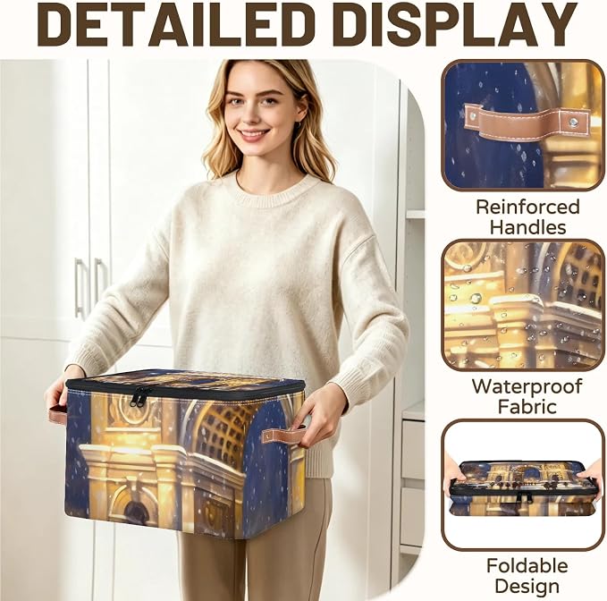Arc de Triomphe Foldable Storage Bin with Lid Zipper | Closet Shelf Organizer, Boxes, Basket Containers for Home, Lidded Storage Cube for Bedroom, Waterproof, with Handles