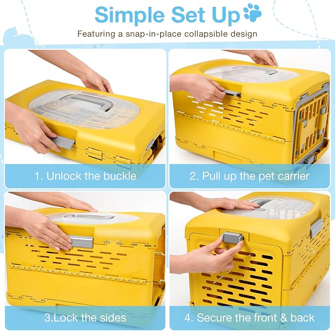 Collapsible Pet Carrier for Cat, Plastic Cat Carrier Hard for Travel | 360° Airflow, Secure Lock, Pet Crate Up to 13 LBS, Fit for Camping & Vet Visits, 18.9" L x 11.8" W x 12.6" H
