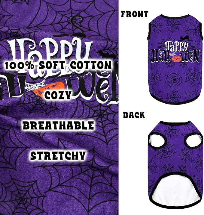 Halloween Shirt Soft Cotton Stretchy Lightweight Dog T-Shirts Sleeveless Vest Cat Costume Clothes for Small Medium Large Dogs