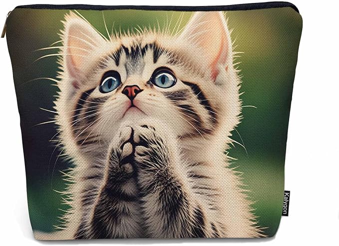 Cat Makeup Organizer - Cute Animal Pet Flax Toiletry Bags, Travel Cosmetic Pouch Skincare Wallet Bags For Women, Mom, Daughter