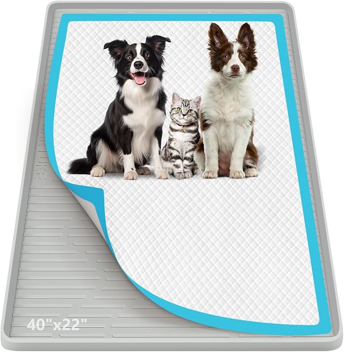 Pee Pad Holder for Dogs 40"x 22" Extra Large Silicone Puppy Pee Pad Tray | Potty Pad Holder with Raised Edge, Leak-Proof, No Spill Pet Training Pads Mat for Floor Protection, No Pee Pads