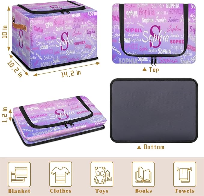 Custom Rectangular Baby Storage Basket with Zipper Lid, Kids Toys Bin, Books Shelf Basket, Clothes Towel Storage Bin for Nursery, Gift Basket, Pet Basket, Gradient Purple Pink Color