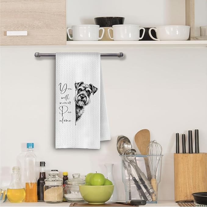 Schnauzer Gifts Bathroom Hand Towels, Gifts for Schnauzer Lovers, You Will Never Pee Alone Dog Decorative Hand Towels for Bathroom Washroom Restroom, 16x24 Inch