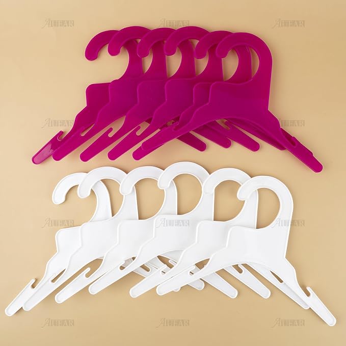 AUEAR, 24 Pack Pet Clothes Hangers Small Plastic Apparel Hanger Racks Dog Cat Clothes Hangers for Dogs Puppys Cats (2 Colors)