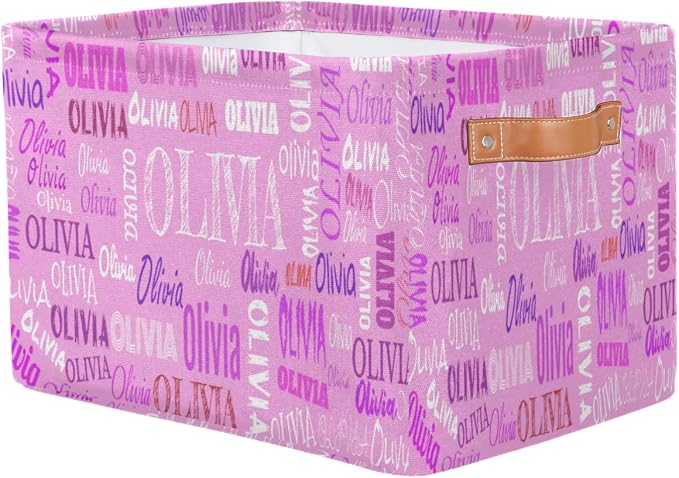 Personalized Name Rectangle Storage Bins, Pink Color Background | Organizing Boys Girls Pets Toys Closet Shelf Clothes Books