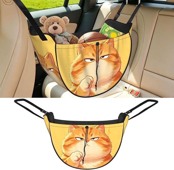 Cute orange cat Car Seat Organizer-Backseat Storage Bag for Travel | Waterproof Durable. Holds Snacks Gear Essentials. Fits Most Cars.